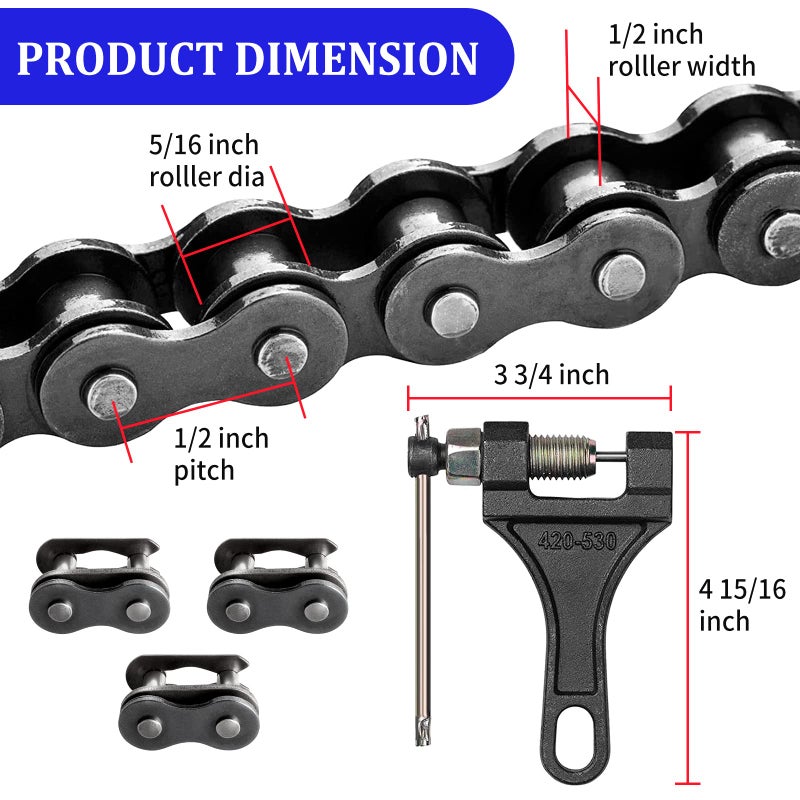 AOIT 420 Motorcycle Chain 132 Links - 420 Chain for 50 70 90 110 125cc 212cc TaoTao Coolster Apollo Baja Kazuma Chinese ATV, 420 Chain for Mini Bike Go Kart, Free Chain Breaker Included - Image 2